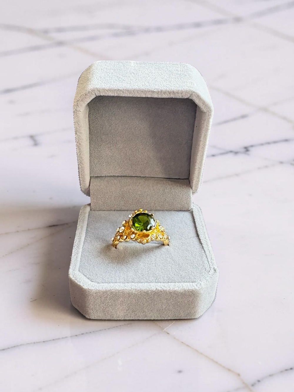 Gold Ring with Green Crystal and Accent Stones - Picture 2 of 5
